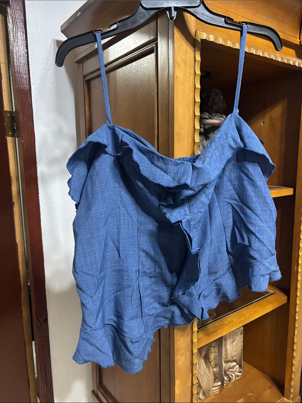Blue Ruffle Spaghetti Strap Cami Top